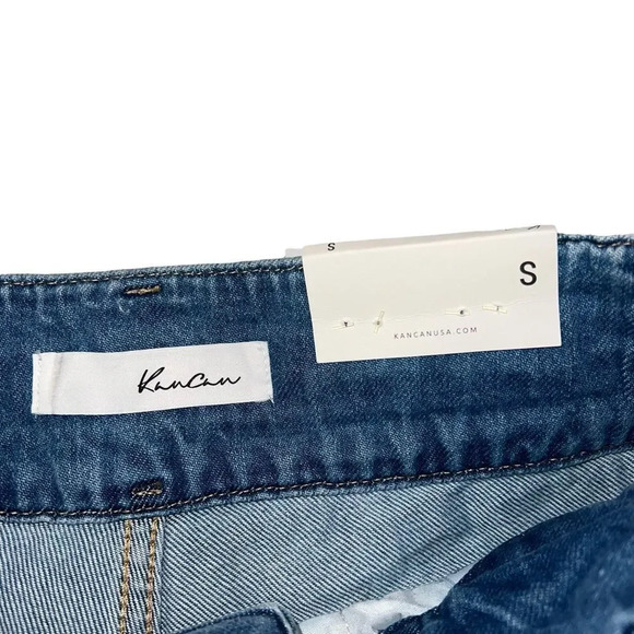 NWT Kancan High Rise‎ Leg Fray Denim Shorts Blue Size Small - Picture 2 of 4